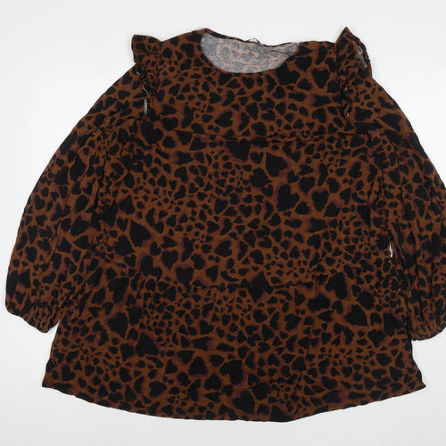 Roman Womens Beige Animal Print Viscose Tunic Blouse Size 18 Round Neck