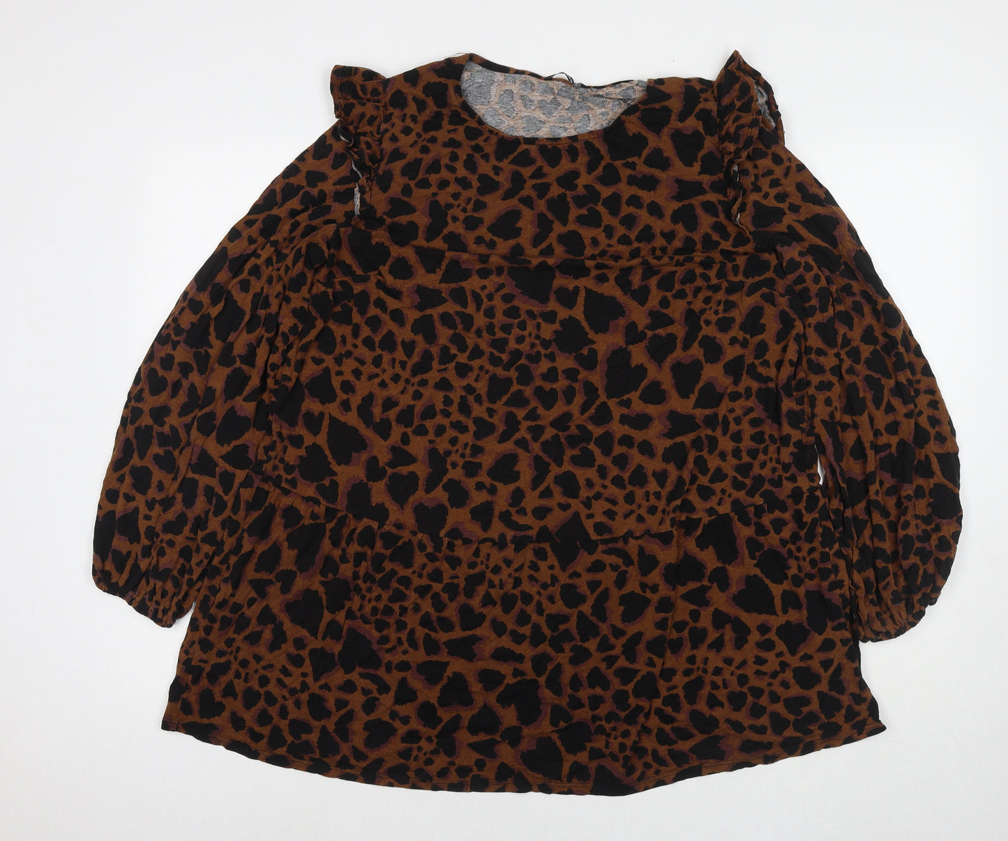 Roman Womens Beige Animal Print Viscose Tunic Blouse Size 18 Round Neck
