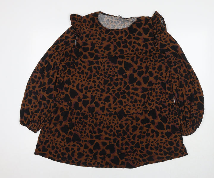 Roman Womens Beige Animal Print Viscose Tunic Blouse Size 18 Round Neck