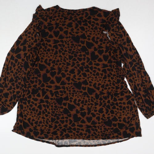 Roman Womens Beige Animal Print Viscose Tunic Blouse Size 18 Round Neck