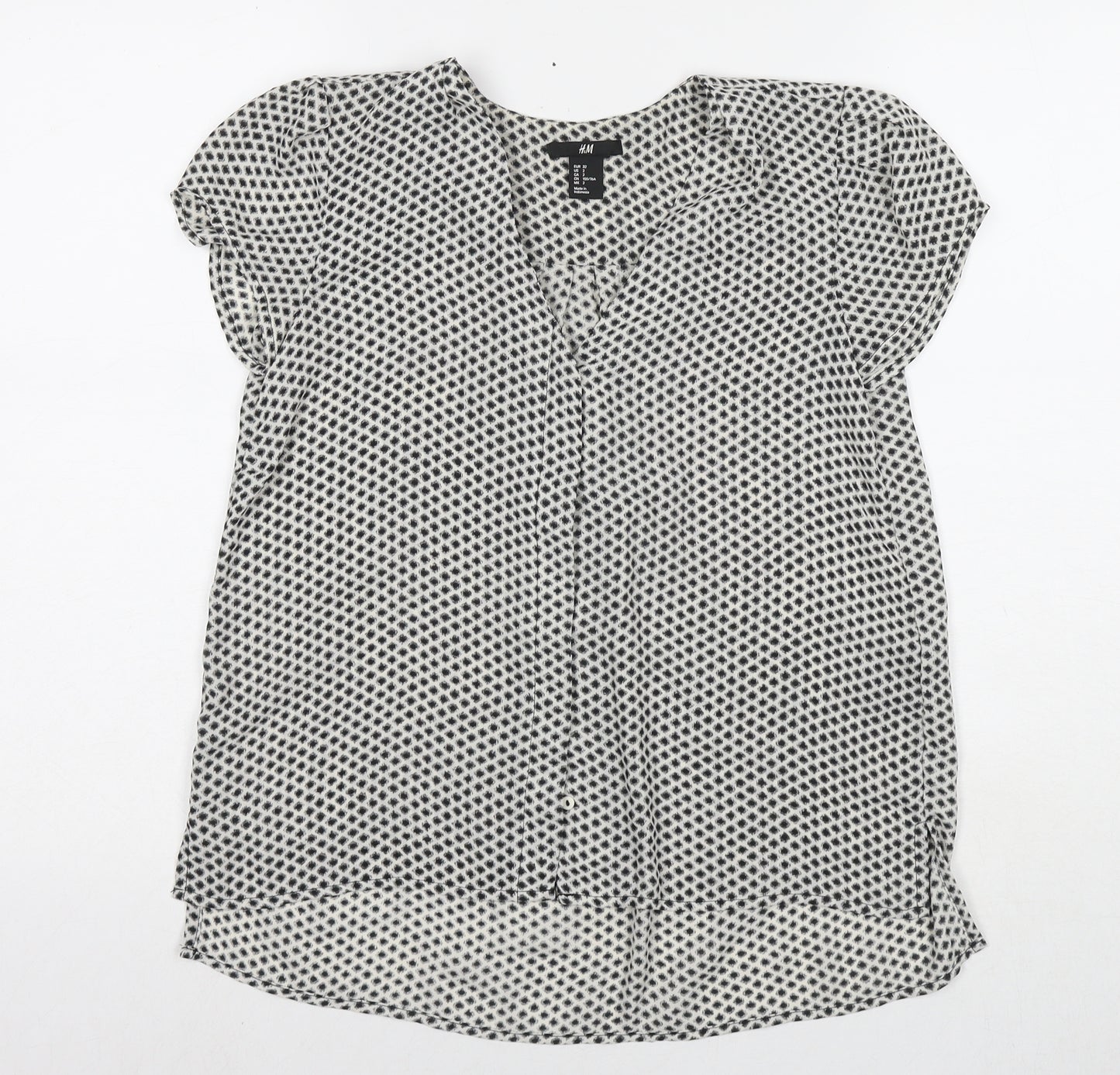H&M Womens White Geometric Polyester Basic Button-Up Size 4 V-Neck