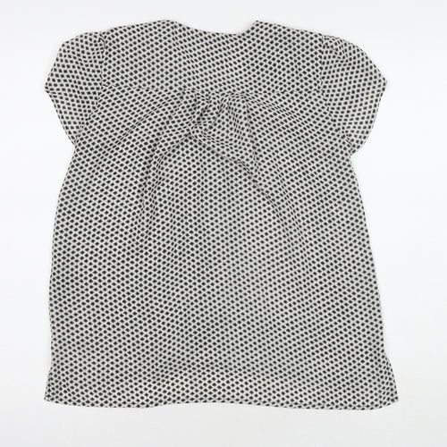 H&M Womens White Geometric Polyester Basic Button-Up Size 4 V-Neck