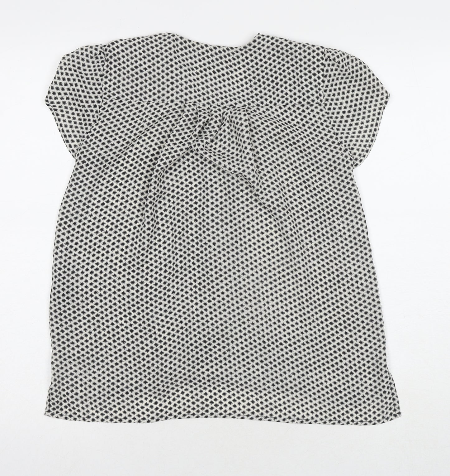 H&M Womens White Geometric Polyester Basic Button-Up Size 4 V-Neck