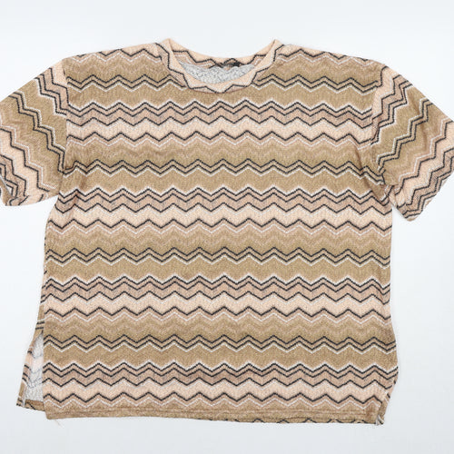 Stylewise Womens Beige Geometric Polyester Basic T-Shirt Size 14 Round Neck