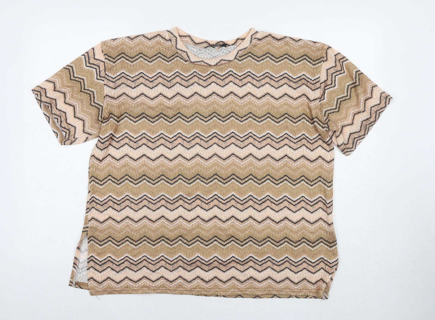 Stylewise Womens Beige Geometric Polyester Basic T-Shirt Size 14 Round Neck