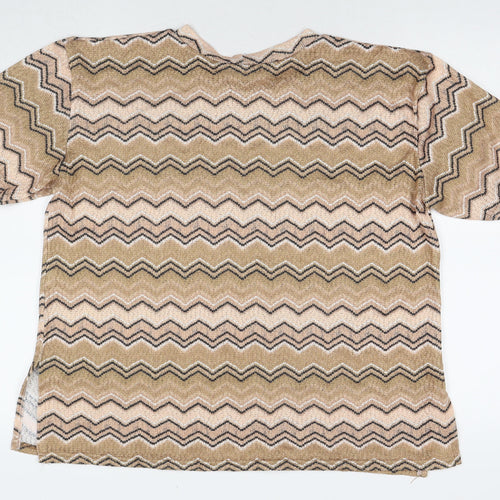 Stylewise Womens Beige Geometric Polyester Basic T-Shirt Size 14 Round Neck
