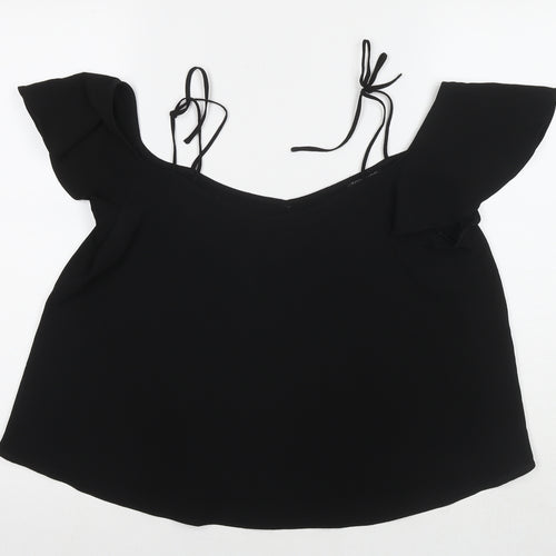 Topshop Womens Black Polyester Basic T-Shirt Size 10 Boat Neck