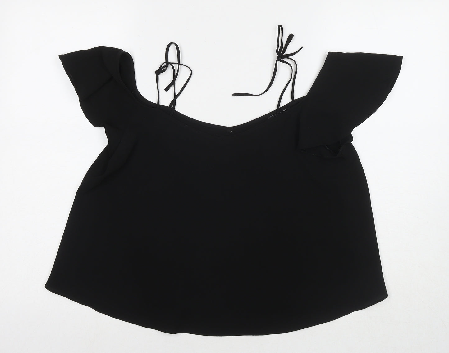 Topshop Womens Black Polyester Basic T-Shirt Size 10 Boat Neck