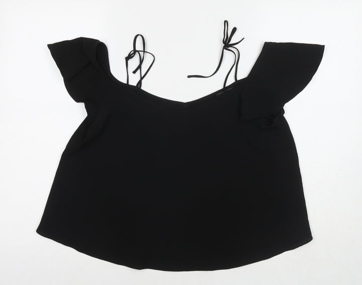 Topshop Womens Black Polyester Basic T-Shirt Size 10 Boat Neck