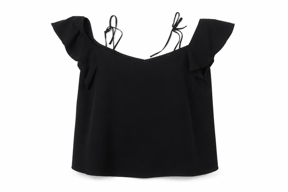 Front view of Topshop women’s black polyester basic t-shirt, size UK 10, boat neck