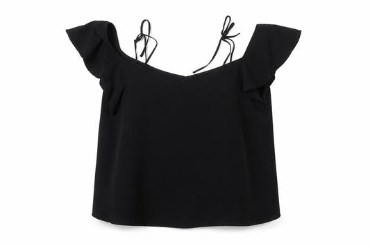 Front view of Topshop women’s black polyester basic t-shirt, size UK 10, boat neck