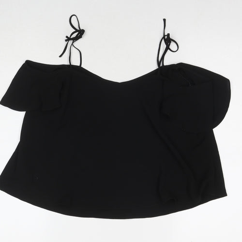Topshop Womens Black Polyester Basic T-Shirt Size 10 Boat Neck