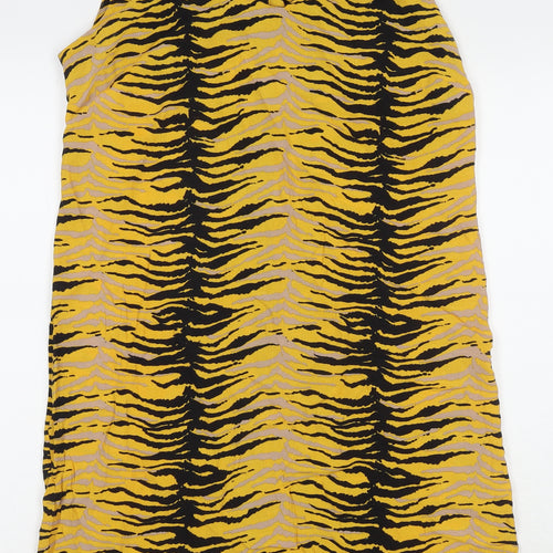 Wallis Womens Yellow Animal Print Polyester Tank Dress Size 12 Round Neck Pullover - Tiger Print