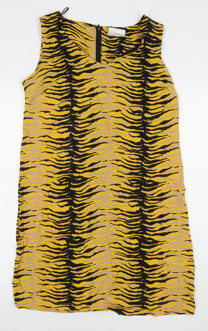 Wallis Womens Yellow Animal Print Polyester Tank Dress Size 12 Round Neck Pullover - Tiger Print