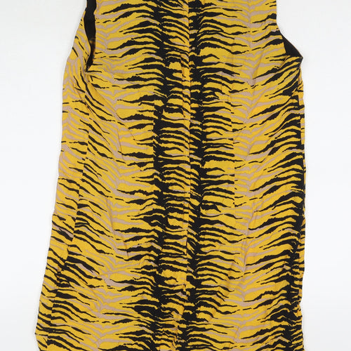 Wallis Womens Yellow Animal Print Polyester Tank Dress Size 12 Round Neck Pullover - Tiger Print