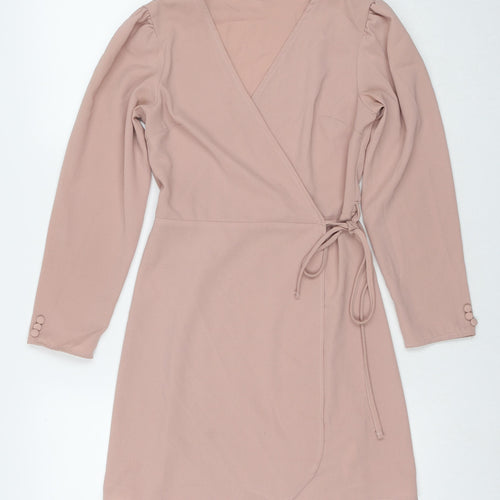 Topshop Womens Beige Polyester Wrap Dress Size 6 V-Neck Tie