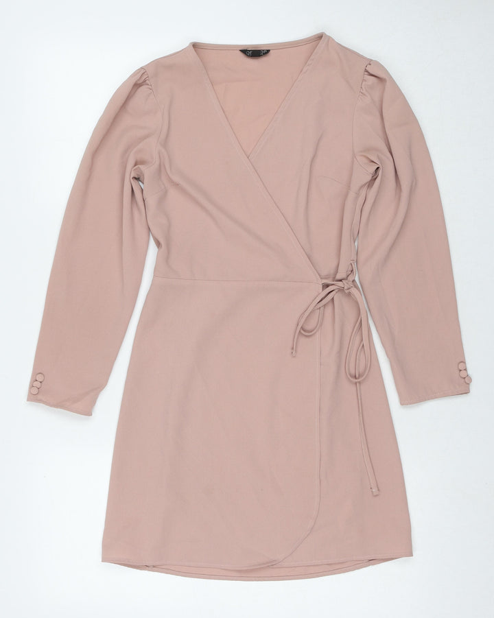 Topshop Womens Beige Polyester Wrap Dress Size 6 V-Neck Tie