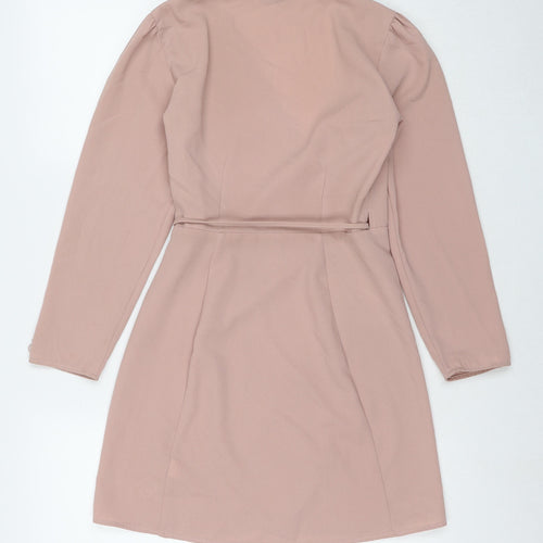 Topshop Womens Beige Polyester Wrap Dress Size 6 V-Neck Tie