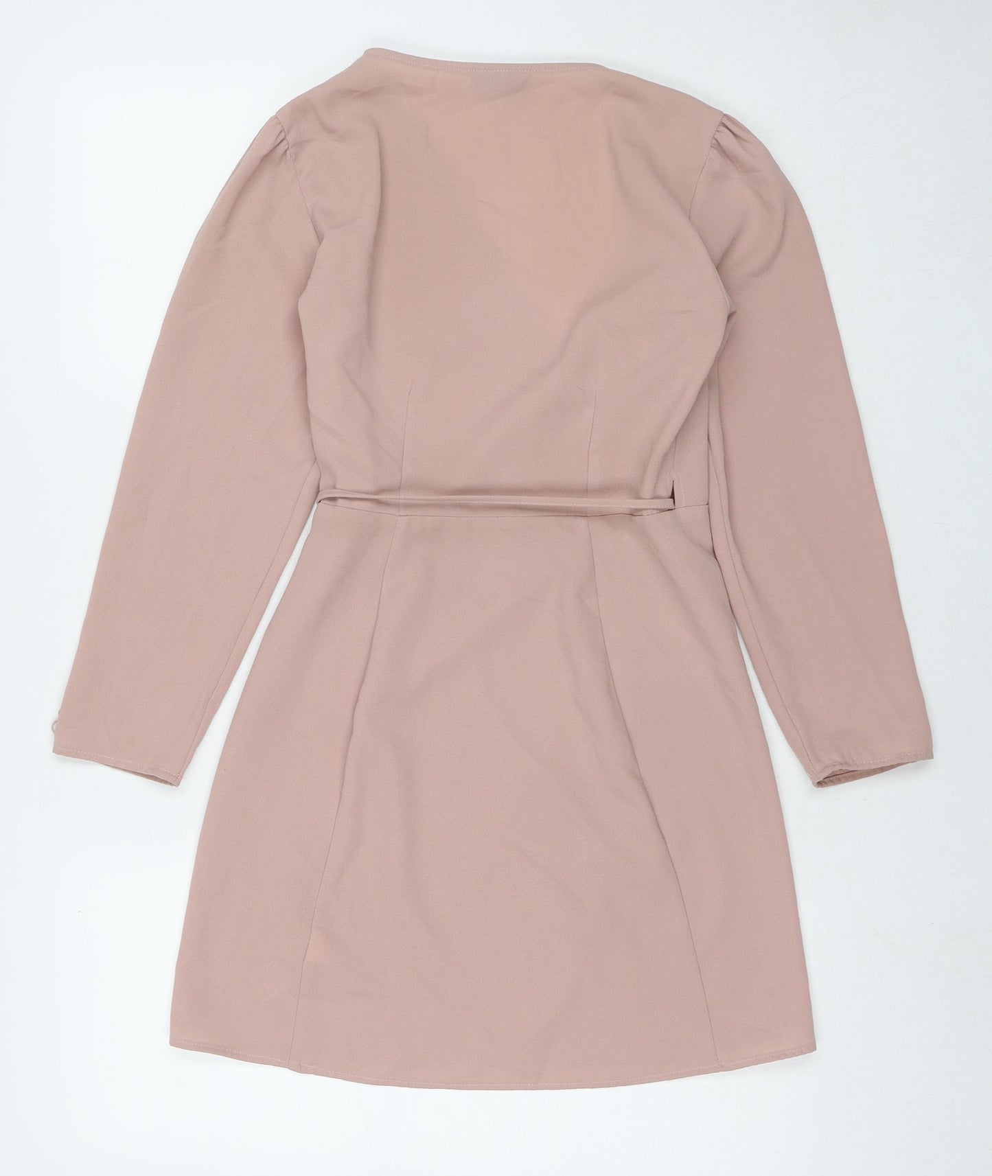 Topshop Womens Beige Polyester Wrap Dress Size 6 V-Neck Tie