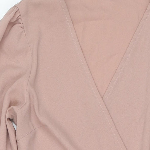 Topshop Womens Beige Polyester Wrap Dress Size 6 V-Neck Tie
