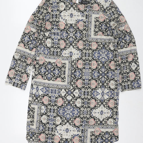 Topshop Womens Multicoloured Geometric Polyester A-Line Size 10 Round Neck Zip