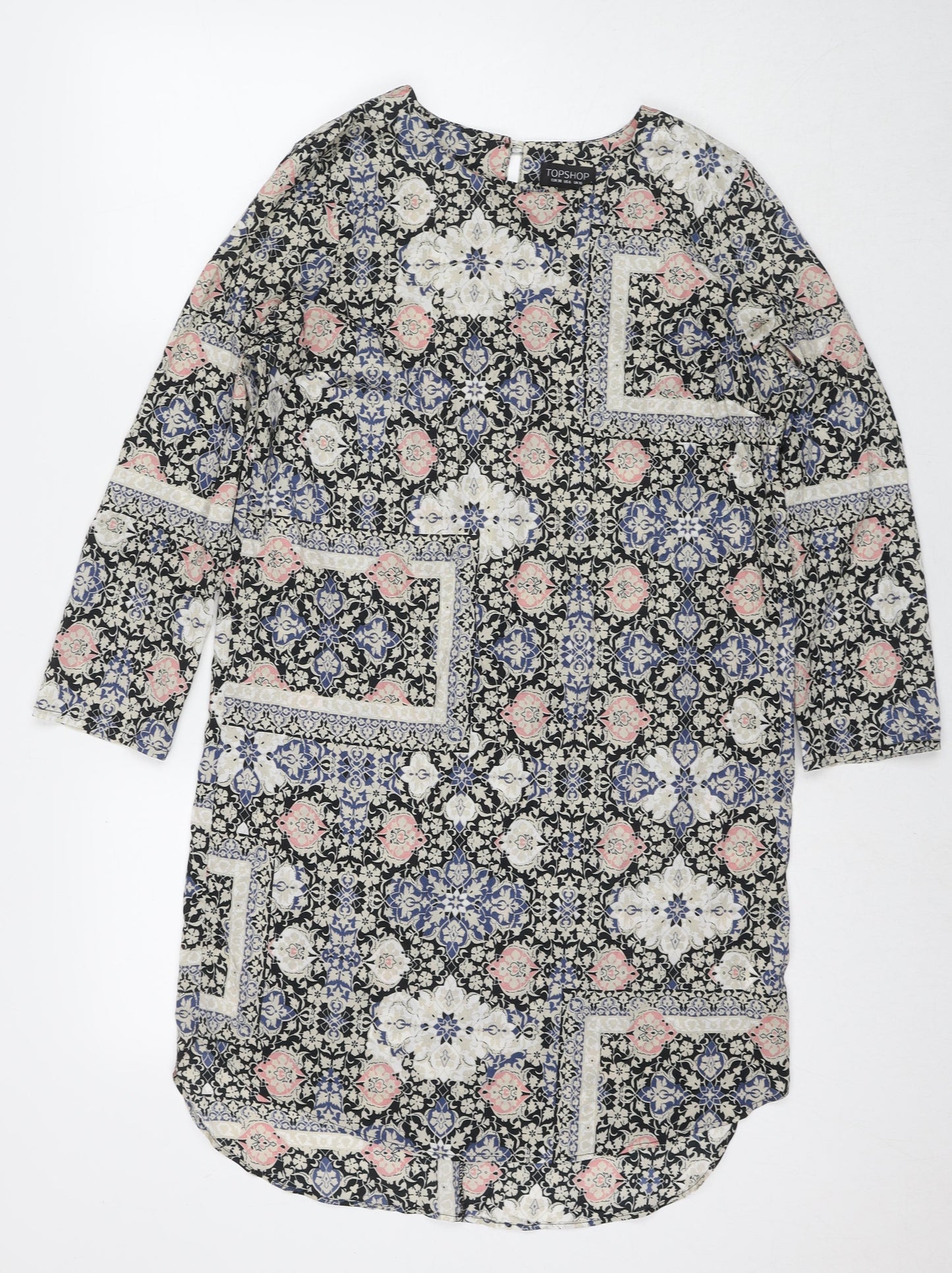 Topshop Womens Multicoloured Geometric Polyester A-Line Size 10 Round Neck Zip