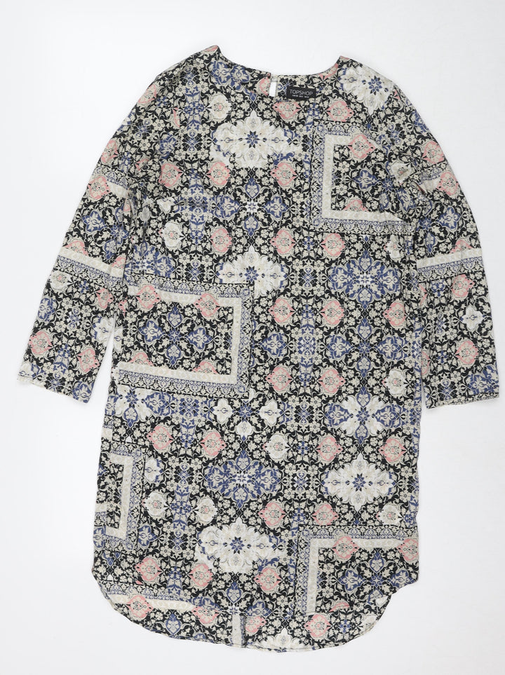Topshop Womens Multicoloured Geometric Polyester A-Line Size 10 Round Neck Zip