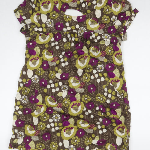 New Look Womens Multicoloured Floral Cotton A-Line Size 14 Round Neck Button