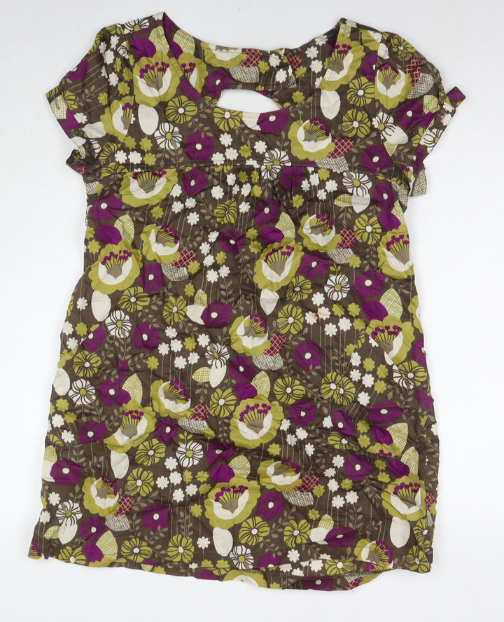 New Look Womens Multicoloured Floral Cotton A-Line Size 14 Round Neck Button