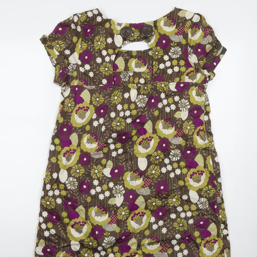 New Look Womens Multicoloured Floral Cotton A-Line Size 14 Round Neck Button