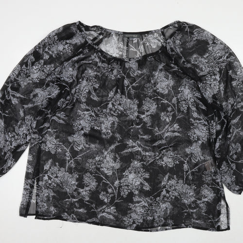 Addition Elle Womens Grey Floral Polyester Basic Blouse Size 24 Round Neck