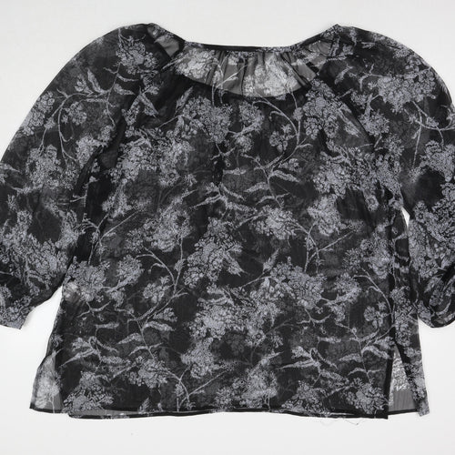 Addition Elle Womens Grey Floral Polyester Basic Blouse Size 24 Round Neck