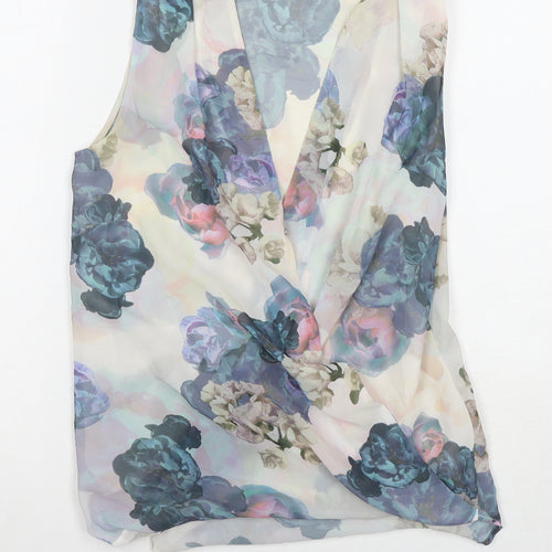 H&M Womens Multicoloured Floral Polyester Basic Tank Size 4 Round Neck