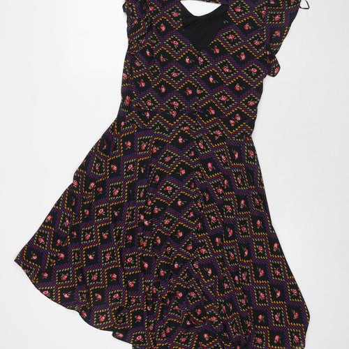 New Look Womens Multicoloured Floral Polyester Trapeze & Swing Size S Round Neck Zip
