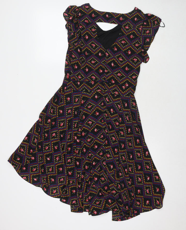 New Look Womens Multicoloured Floral Polyester Trapeze & Swing Size S Round Neck Zip