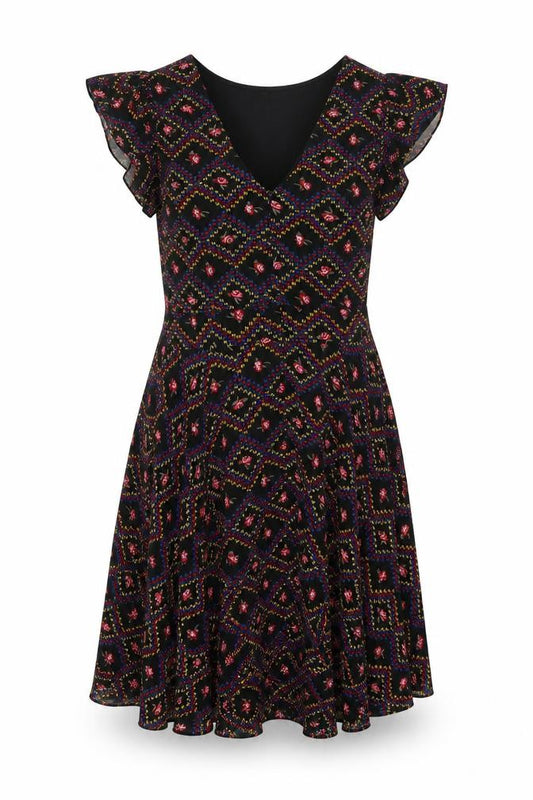 Front view of New Look women’s multicoloured floral polyester trapeze & swing, size S, round neck zip