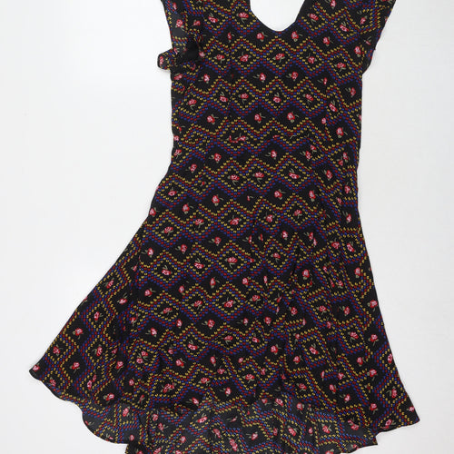 New Look Womens Multicoloured Floral Polyester Trapeze & Swing Size S Round Neck Zip
