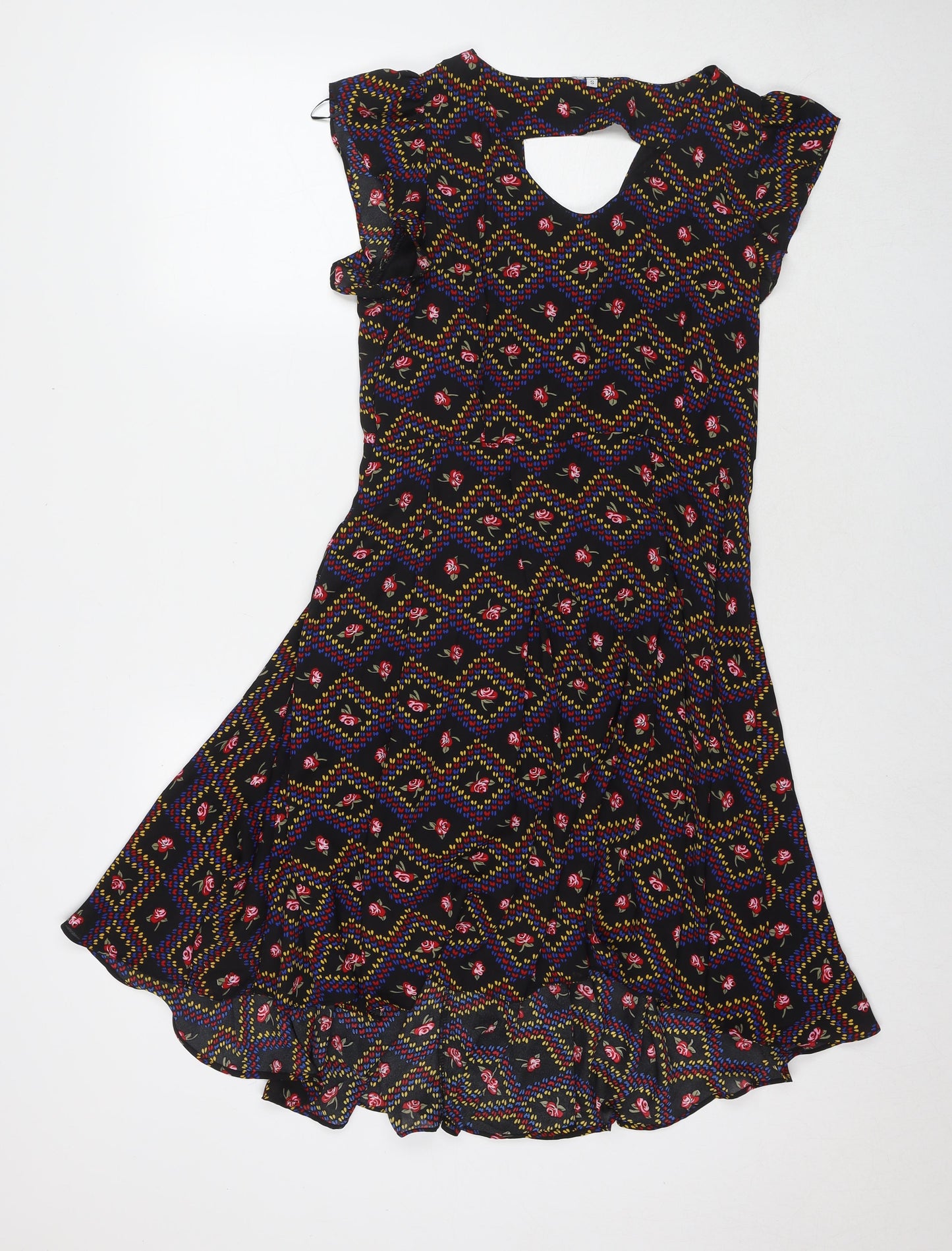 New Look Womens Multicoloured Floral Polyester Trapeze & Swing Size S Round Neck Zip