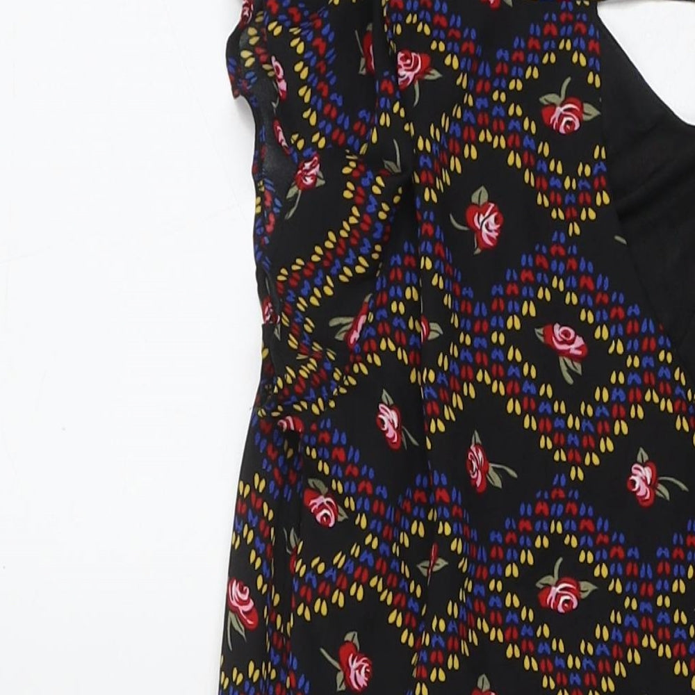 New Look Womens Multicoloured Floral Polyester Trapeze & Swing Size S Round Neck Zip