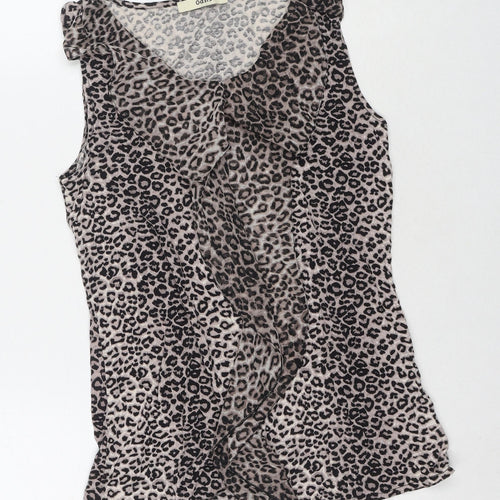 Oasis Womens Beige Animal Print Polyester Basic T-Shirt Size S Round Neck