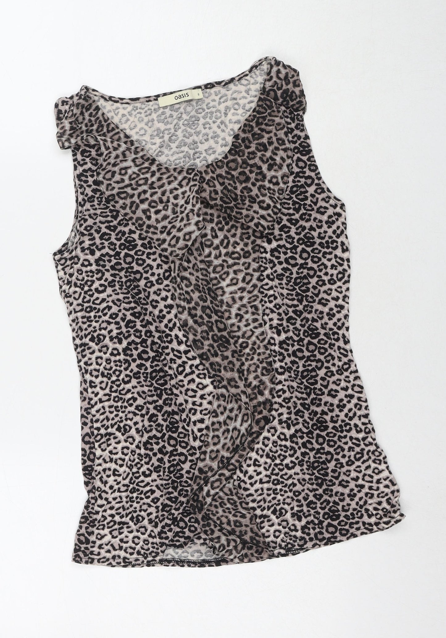 Oasis Womens Beige Animal Print Polyester Basic T-Shirt Size S Round Neck