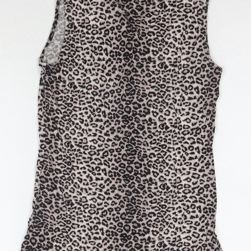 Oasis Womens Beige Animal Print Polyester Basic T-Shirt Size S Round Neck
