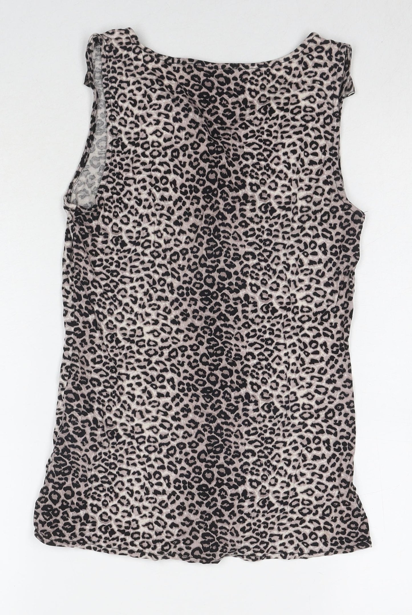 Oasis Womens Beige Animal Print Polyester Basic T-Shirt Size S Round Neck