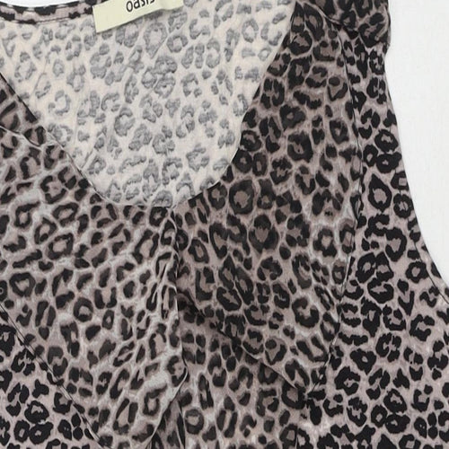 Oasis Womens Beige Animal Print Polyester Basic T-Shirt Size S Round Neck