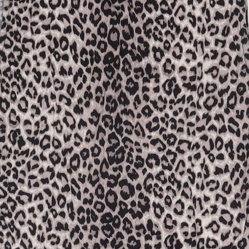 Oasis Womens Beige Animal Print Polyester Basic T-Shirt Size S Round Neck