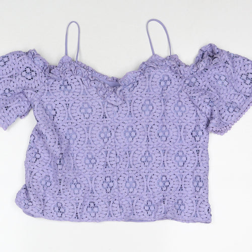 Topshop Womens Purple Cotton Basic T-Shirt Size 10 Off the Shoulder