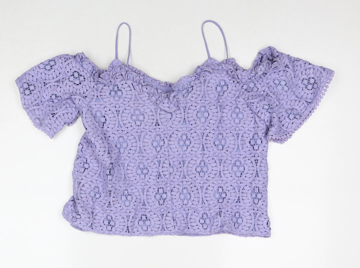 Topshop Womens Purple Cotton Basic T-Shirt Size 10 Off the Shoulder