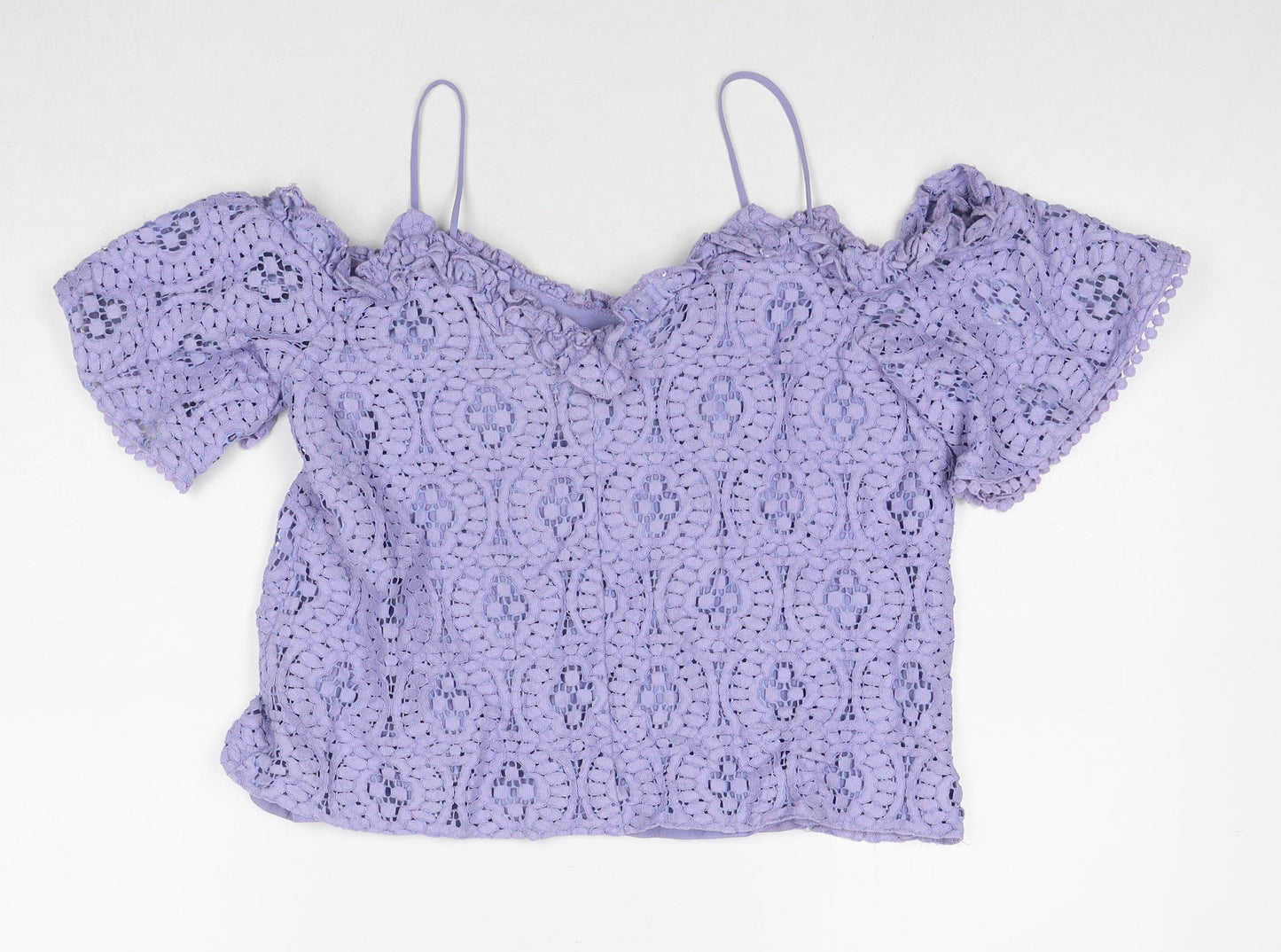 Topshop Womens Purple Cotton Basic T-Shirt Size 10 Off the Shoulder