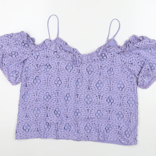 Topshop Womens Purple Cotton Basic T-Shirt Size 10 Off the Shoulder