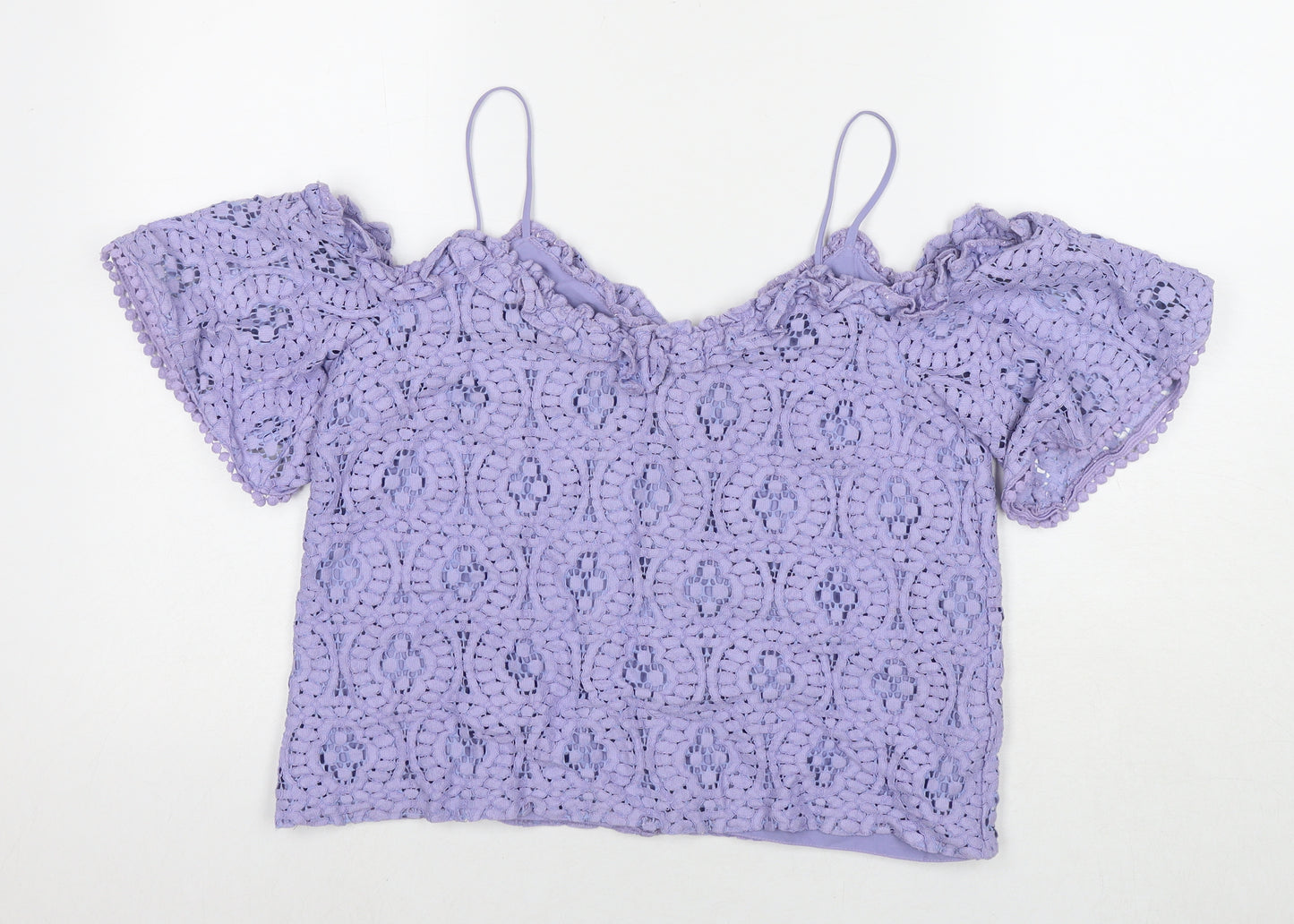 Topshop Womens Purple Cotton Basic T-Shirt Size 10 Off the Shoulder